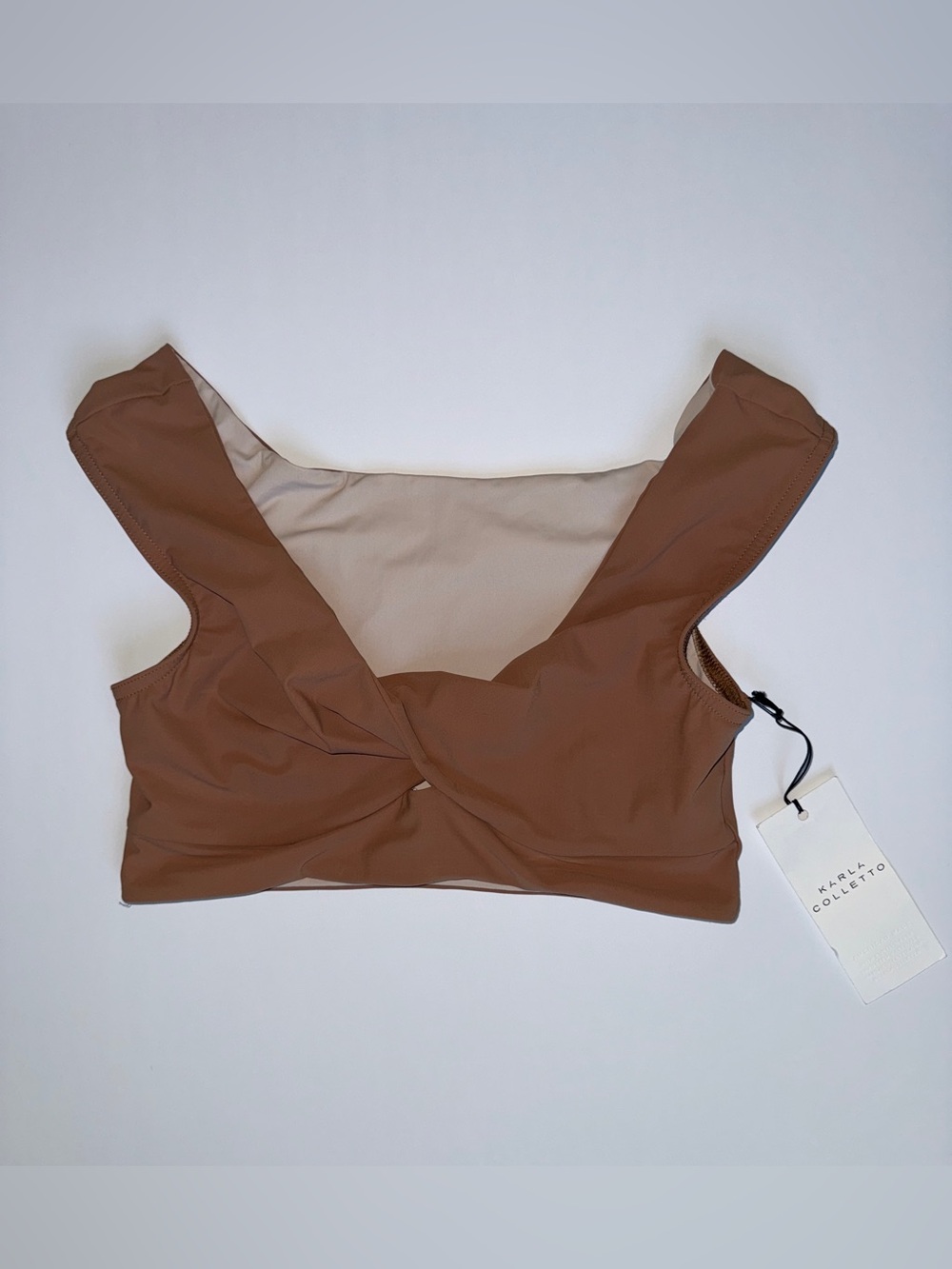 Karla Colletto Brown Twist-Front Off Shoulder Crop Top